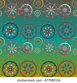 New color seamless pattern with sea steering wheel.