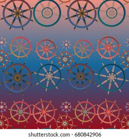 New color seamless pattern with sea steering wheel.