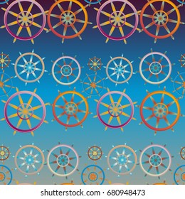 New color seamless pattern with sea steering wheel.