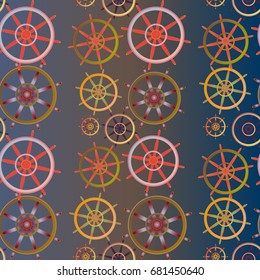 New color seamless pattern with sea steering wheel.