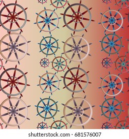 New color seamless pattern with sea steering wheel.