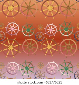 New color seamless pattern with sea steering wheel.