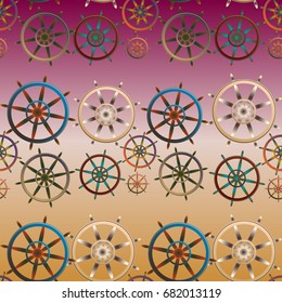 New color seamless pattern with sea steering wheel.