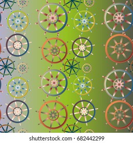 New color seamless pattern with sea steering wheel.