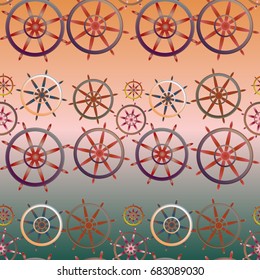 New color seamless pattern with sea steering wheel.