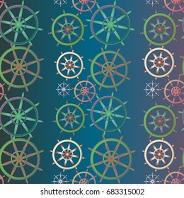 New color seamless pattern with sea steering wheel.