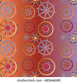 New color seamless pattern with sea steering wheel.