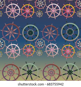 New color seamless pattern with sea steering wheel.