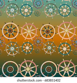New color seamless pattern with sea steering wheel.