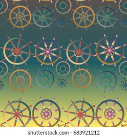 New color seamless pattern with sea steering wheel.