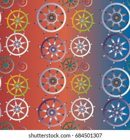 New color seamless pattern with sea steering wheel.
