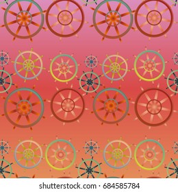 New color seamless pattern with sea steering wheel.