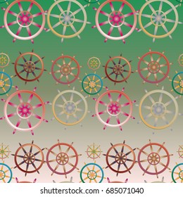 New color seamless pattern with sea steering wheel.
