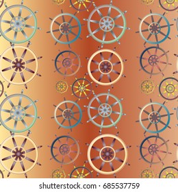 New color seamless pattern with sea steering wheel.