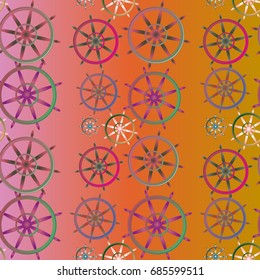 New color seamless pattern with sea steering wheel.