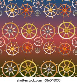 New color seamless pattern with sea steering wheel.