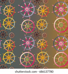 New color seamless pattern with sea steering wheel.