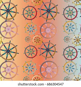New color seamless pattern with sea steering wheel.