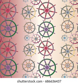 New color seamless pattern with sea steering wheel.