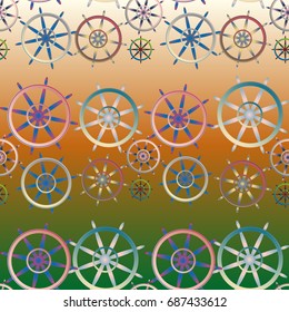 New color seamless pattern with sea steering wheel.