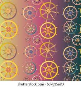 New color seamless pattern with sea steering wheel.