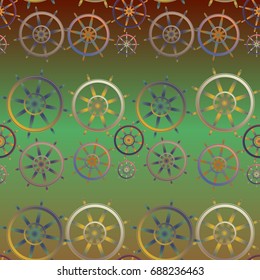 New color seamless pattern with sea steering wheel.
