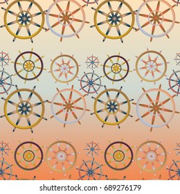 New color seamless pattern with sea steering wheel.