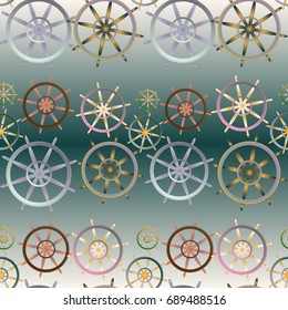 New color seamless pattern with sea steering wheel.