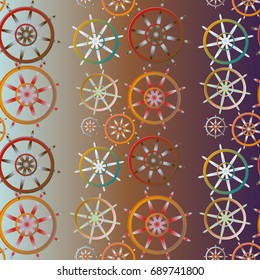 New color seamless pattern with sea steering wheel.