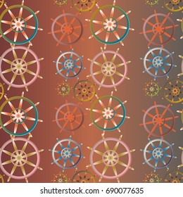 New color seamless pattern with sea steering wheel.