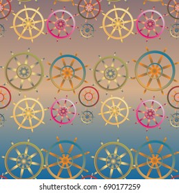 New color seamless pattern with sea steering wheel.