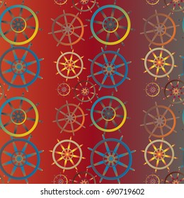 New color seamless pattern with sea steering wheel.