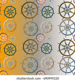 New color seamless pattern with sea steering wheel.