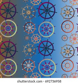 New color seamless pattern with sea steering wheel.