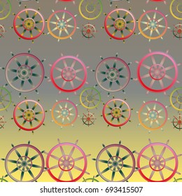 New color seamless pattern with sea steering wheel.