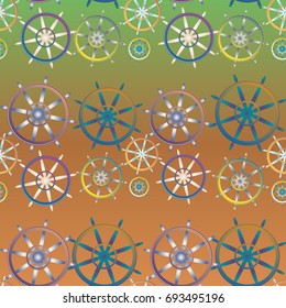 New color seamless pattern with sea steering wheel.