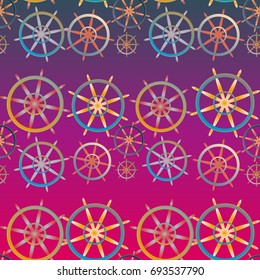 New color seamless pattern with sea steering wheel.