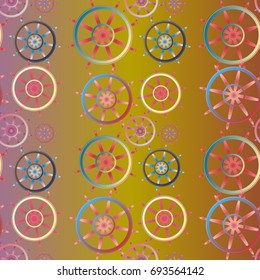 New color seamless pattern with sea steering wheel.