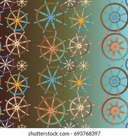 New color seamless pattern with sea steering wheel.