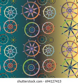 New color seamless pattern with sea steering wheel.