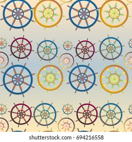New color seamless pattern with sea steering wheel.