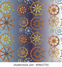 New color seamless pattern with sea steering wheel.