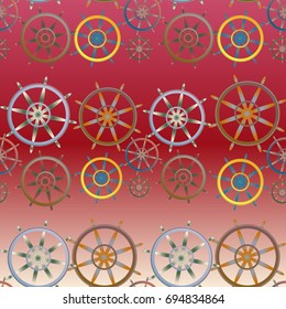 New color seamless pattern with sea steering wheel.