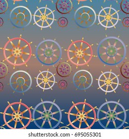New color seamless pattern with sea steering wheel.