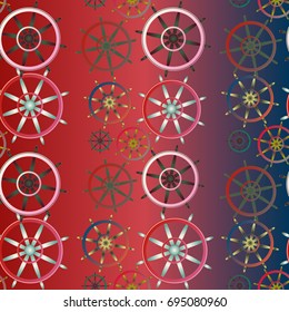 New color seamless pattern with sea steering wheel.