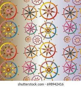 New color seamless pattern with sea steering wheel.