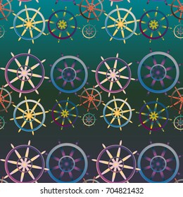 New color seamless pattern with sea steering wheel.
