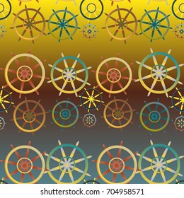 New color seamless pattern with sea steering wheel.