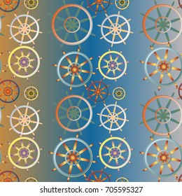 New color seamless pattern with sea steering wheel.