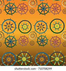 New color seamless pattern with sea steering wheel.